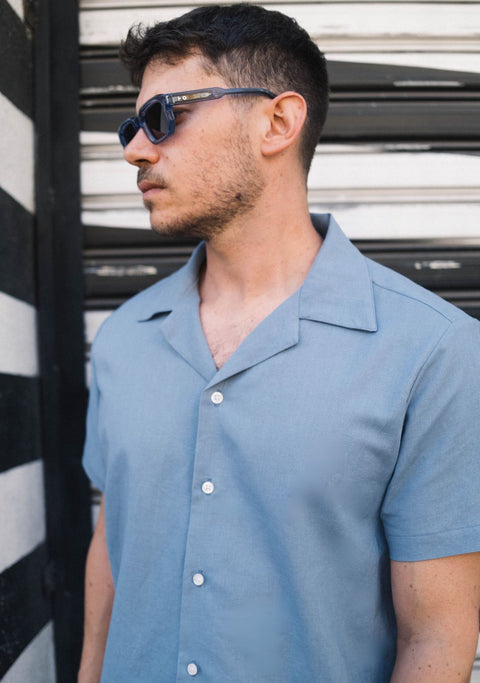 Camisa Kidel Hombre Lino Horizonte Celeste Piedra