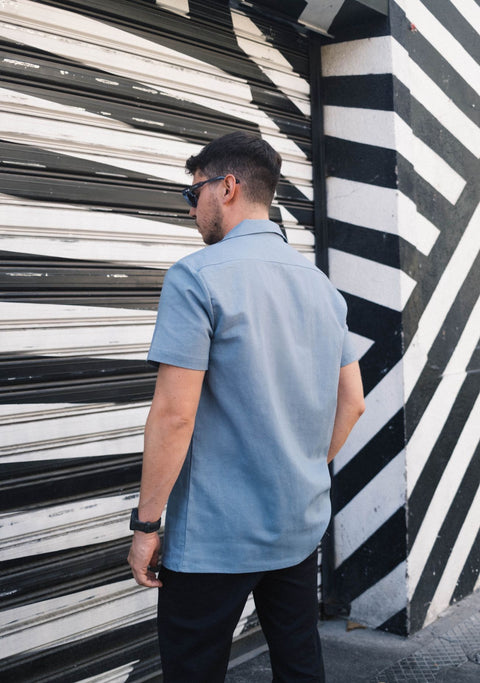 Camisa Kidel Hombre Lino Horizonte Celeste Piedra