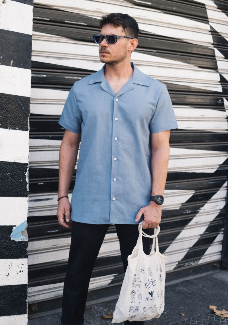 Camisa Kidel Hombre Lino Horizonte Celeste Piedra