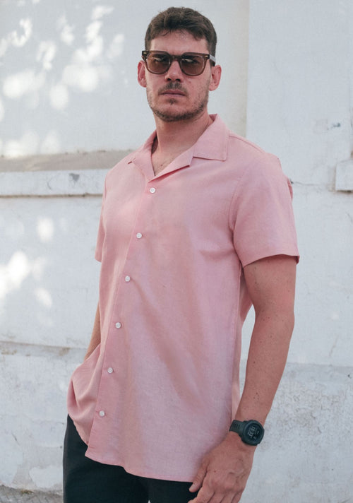 Camisa Kidel Hombre Lino Horizonte Rosada