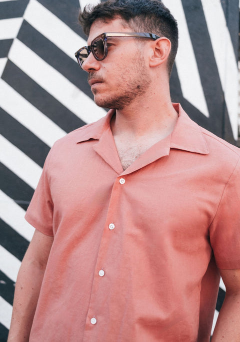 Camisa Kidel Hombre Lino Horizonte Palo Rosa